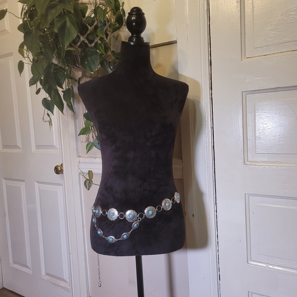 Accessories - Silver and Turquoise Chain Belt